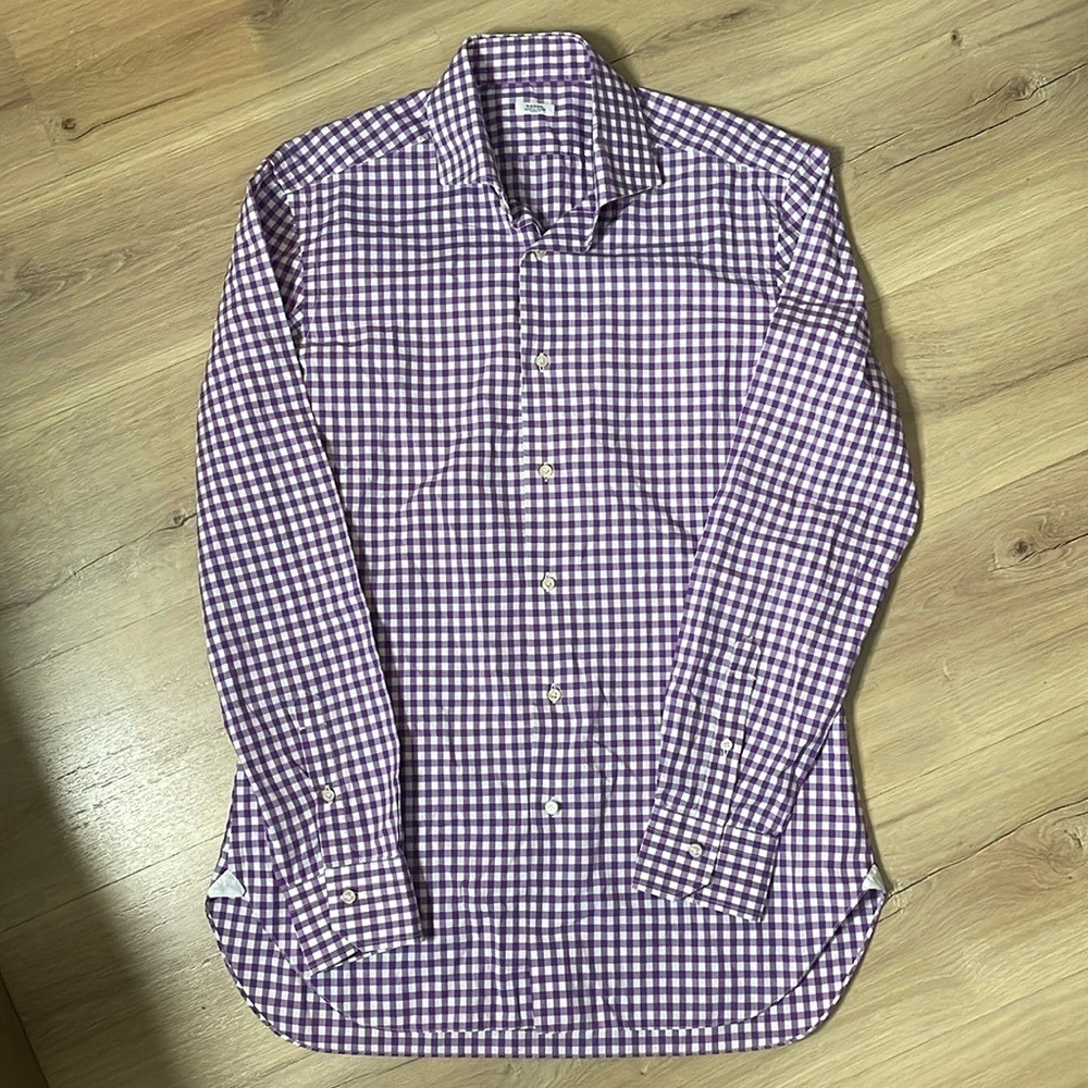 Barba Napoli Purple Check Dress Shirt. Size 16.5. Excellent Condition!